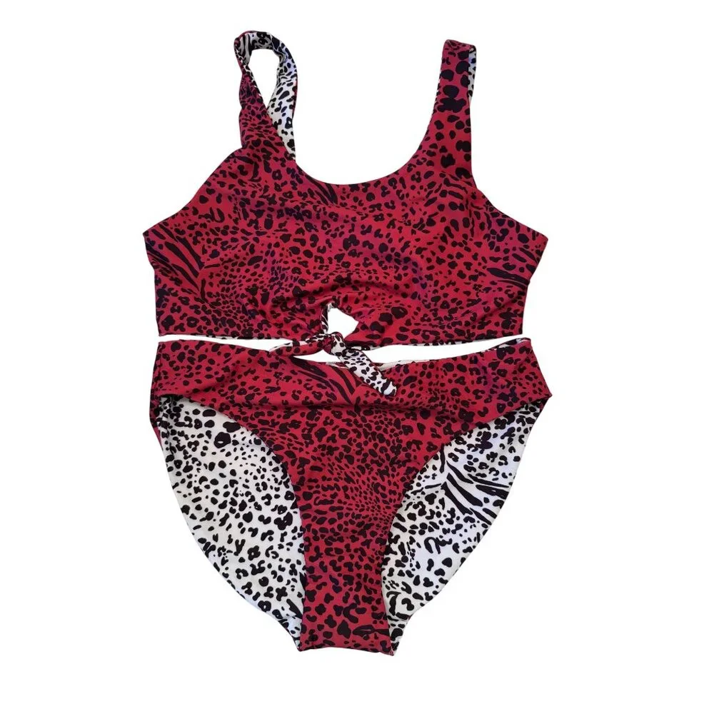 Tresure and Bond Girls Reversible Size 16 Two Piece Swim Suit NWT ANIMAL Print T